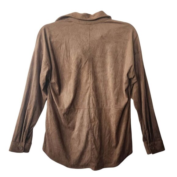 Max Studio Shacket Button Front Shirt Women Vicuna Brown Faux Suede Size XS - Picture 2 of 8